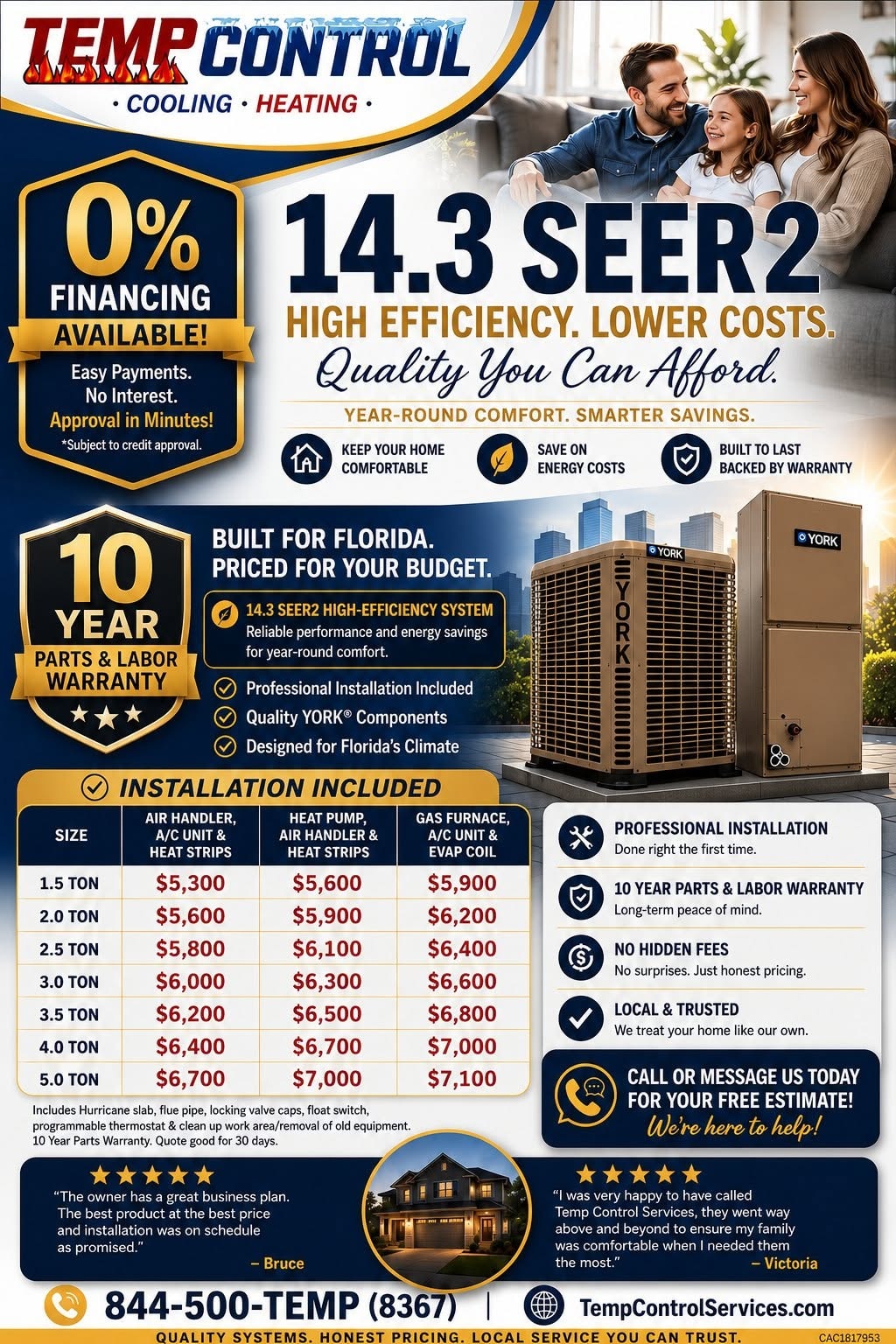 Temp Control Services technician on a real job in Florida