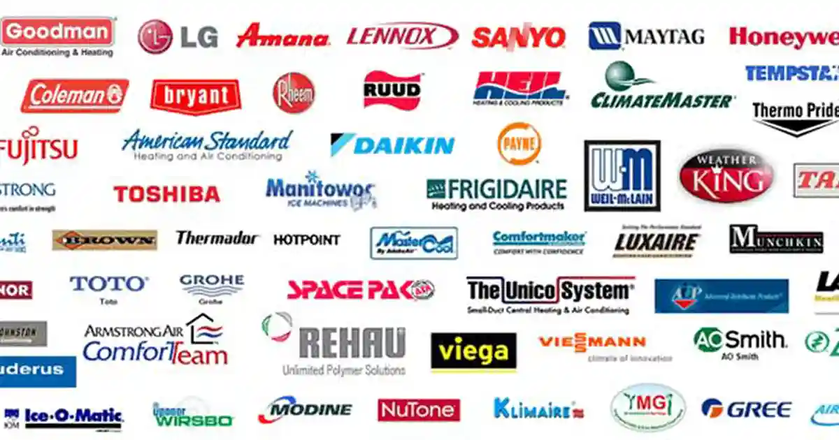 HVAC brands we service including Goodman, LG, Lennox, Trane, Carrier, Rheem, Ruud, Daikin, American Standard, Bryant, Coleman, Fujitsu and more